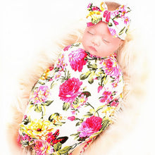 Load image into Gallery viewer, Newborn Receiving Swaddle Blanket &amp; Headband Set